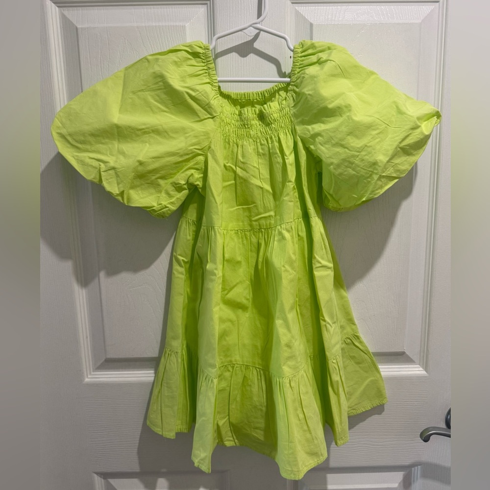Bright Lime Green Puff Sleeve Dress